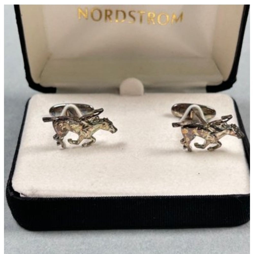 Nordstrom Sterling Silver 925 Horse Jockey Equestrian Cufflinks Silver Good